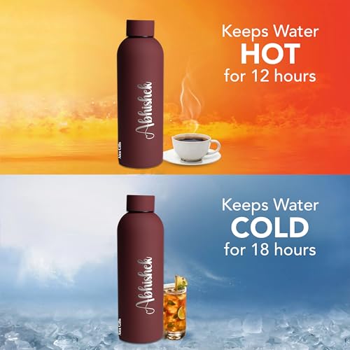 Image of AICA Personalized Name Stainless Steel Water Bottle -500ml (Wine)-12Hrs Hot & 18Hrs Cold |Customised Gift For Man Woman Girl Boy