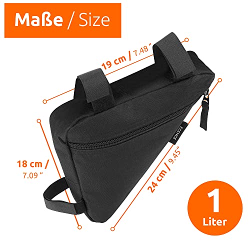ECENCE Fahrradtasche Rahmen - 1L, wasserdicht für Handy, Geld, Ausweis & Flickzeug - Fahrradrahmentasche - einfache Klettmontage - Reißfestes Nylon, Schwarz