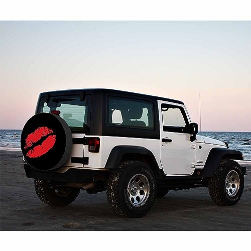Image of Kiss Me Print Spare Tire Cover Sexy Red Lips Lipstick Romance Glamour Desire Weatherproof Universal Wheel Protectors Camper Tire Covers for Trailer Rv Travel(17 inch)