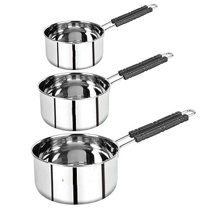 Image of Induction cookware of Stainless Steel pan for Milk Boiling Pot, Tea Pot | Induction Utensils Cooking Pans, Tea Maker, Milk Cooker of 2 Litre,1.5 Litre, 1 Litre
