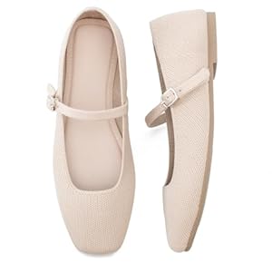 Knit Flats for Women Square Toe Flats Casual Ballet Flats with Ankle Strap,Mary Jane Shoes Women Comfortable for Dressy Office