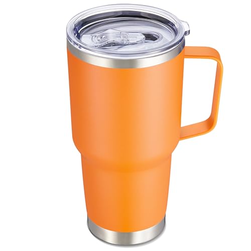 Image of 30 oz Tumbler with Handle and Lid, Stainless Steel Tumblers Double Wall Vacuum Insulated Travel Mug Leak Proof Cup Keep Drinks Cold and Hot Orange, 1 Pack | Powder Coated, Double Wall Vacuum Insulated, Leak Proof Lid, Keep Drinks Cold and Hot, for office, party, camping, Orange