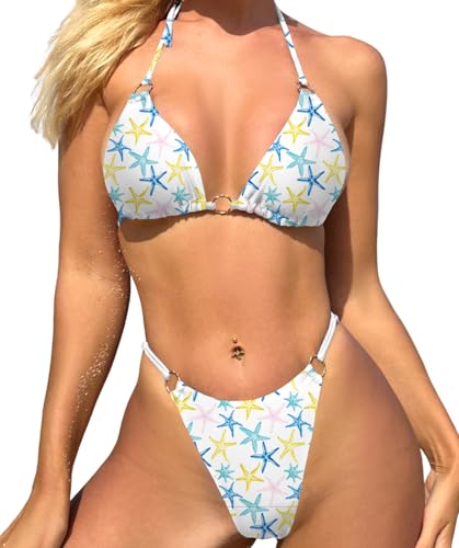 Image of MIKETAI Sexy Bikinis for Women 2 Piece Bikini Spaghetti Strap Swimsuits Solid Color Bathing Swimwear Triangle Bathing Suit