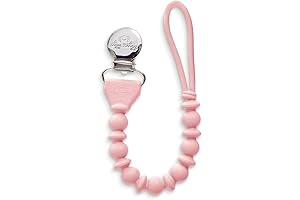 Itzy Ritzy Silicone Pacifier Clip | Pacifier Strap | Pink with Silver Clip