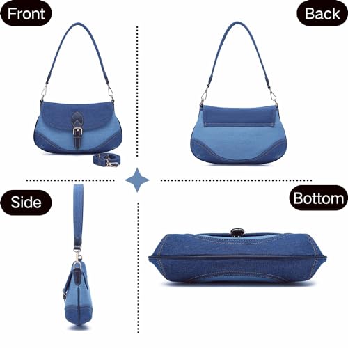 Denim Shoulder Bag for Women - Vintage Chic Blue Jean Purse with Premium Canvas & Structured Design, Versatile Hobo Crossbody Bag with 2 Straps-for Casual & Urban Styles3