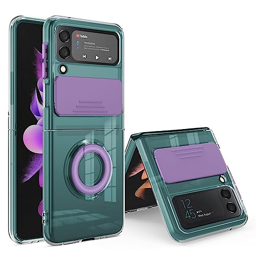 Coque transparente HD pour Samsung Fold 3 violette avec finition anneau métal