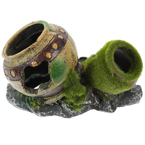 Image of POPETPOP Fish Hiding Cave, Fish Tank Decor Glass Vase Aquarium Ruins Ancient Leaning Vase Rock Broken for Betta Marine Freshwater Fish Tank Decoration