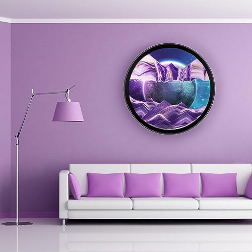OLYWEI 17.3'' Moving Sand Art Picture Round Glass 3D Deep Sea Sandscape Room Decoration, Glass Crafts Solid Wood Frame