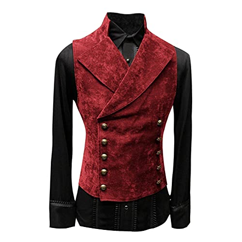 Men's Velvet Double Breasted Vest Slim Fit Solid Color Gothic Steampunk Waistcoat Renaissance Fairs Sleeveless Coat Plus Size2