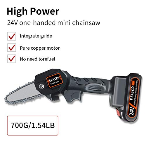 F.EASY.D Mini Chainsaw 4-Inch Cordless Electric Protable Chainsaw with Brushless Motor, One-Hand 0.7kg Lightweight, Pruning Shears Chainsaw for Tree Branch Wood Cutting (4inch, Black)