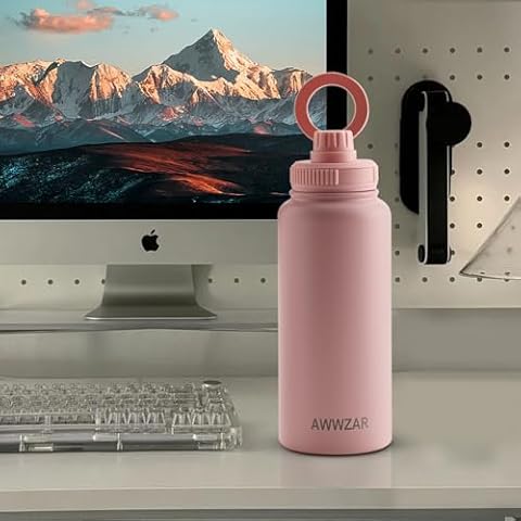 AWWZAR 32 OZ Water Bottle With Magnetic Phone Holder, Stainless Steel Double Wall Sport or Gym Water Bottles (PINK) Cover