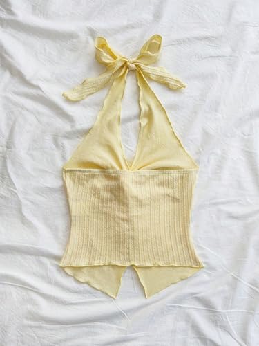 QJQ Women's Halter Tops Twist Front Slit Backless Cute Summer V Neck Tank Top Vacation Outfits 20252