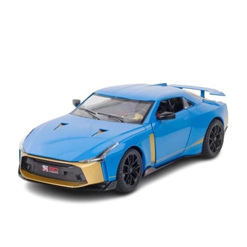 FANTYX New 1:24 Scale NI-SSAN GT-R50 Alloy Metal Pull Back Die-Cast Car with Sound Effects Lights and Openable Doors Vehicle Toys for Kids (Blue)