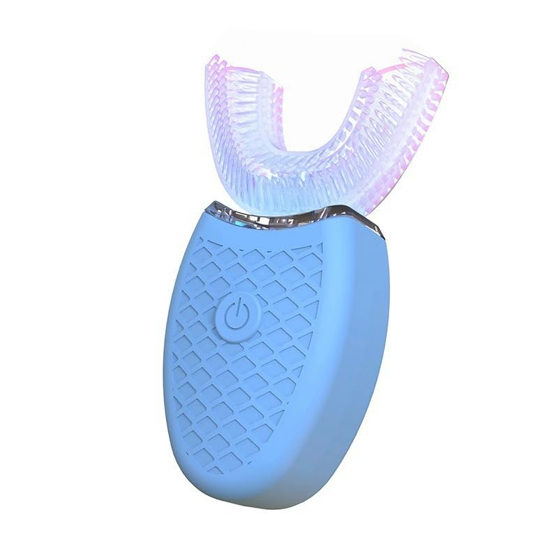 Fyearfly Cepillo de dientes eléctrico con forma de U para adultos de 360 grados, con 4 modos, cerdas de silicona suave y limpieza en 30 segundos, recargable (azul)