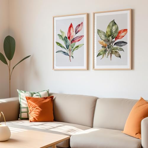 Image of COLOSSAL ART HOUSE Set of 2 botanical wall art paintings for living room & wall painting for bedroom wall decor - (10x13 Inch framed poster, Paintings for home decor)