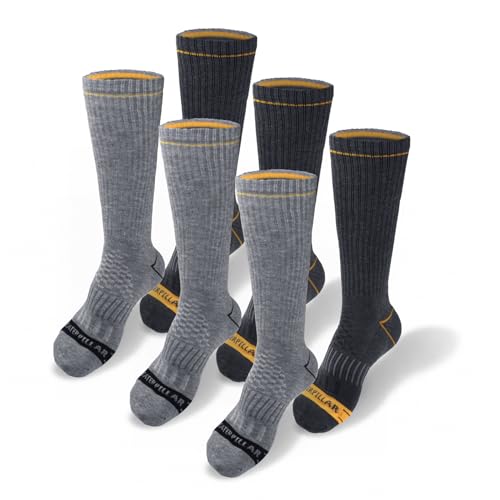 Cat mens 3-pack Half Cushioned Crew Sock Light Grey/Heather Grey (6 Pack) Large US