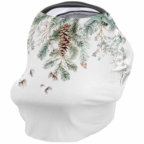 Nursing Cover for Breastfeeding Scarf, Rural Style Various Botanical Pine Needles Cones Baby Car Covers Super Soft Multi Use for Canopy Shopping Cart Cover Blanket Stroller Cover