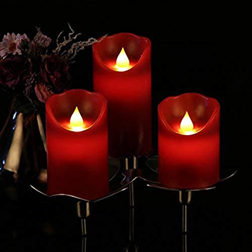 Image of JUNPEI LED Candles, Battery Flickering Candles, Set of 3 Red Real Wax,300+ Hour Decorating Pillars Candles, with10 Buttons Remote Control with 24 Hour Timer Function for Decoration Christmas