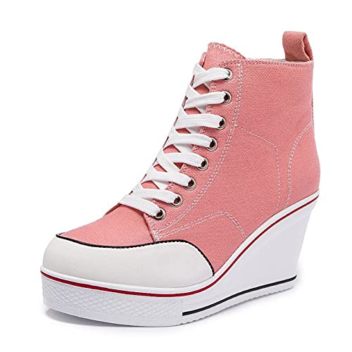 Mei MACLEOD Women Wedge Sneakers Sneakers Platform Heel Shoes High Top Ankle Booties Fashion Canvas Shoes Black White
