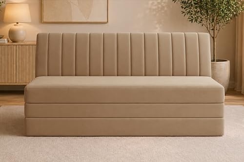 Image of Modern Velvet 3-Seater Sofa Cum Bed, Convertible Sleeper Couch Sofa for Living Room, Bedroom & Office-Golden