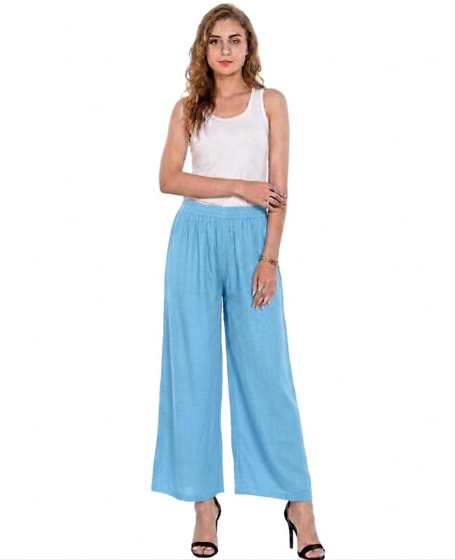 srisaras Women’s Solid Rayon Wide-Leg Palazzos | Soft, Breathable & Lightweight Pull-On Pants for Casual, Office, Lounge & Everyday Comfort Wear-picture-30