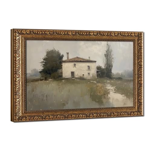 Peinture à l'huile rétro affiche sur toile ferme de style rural 30x45 cm