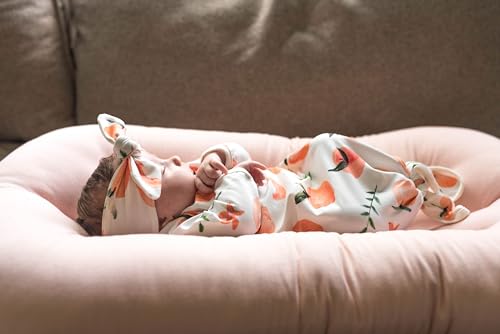 Teobee Handmade Soft Cotton Peach Baby Sleeper And Headband Set, Stretchy Knotted Pajamas  thumb #1