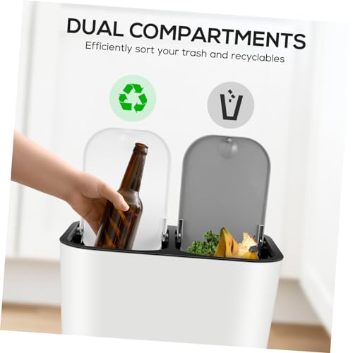 Caneca de basura con doble compartimento beige para baño miniatura 3