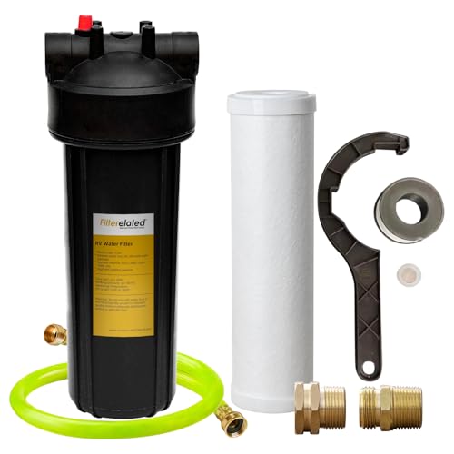 Image of Filterelated RV Water Filter System Camping Vehicle Composite Filter Element Multi stage Filtration can reduce chlorine,lead,heavy metals,and odors,including hoses.Outdoor Gardens (BLACK, 10″)