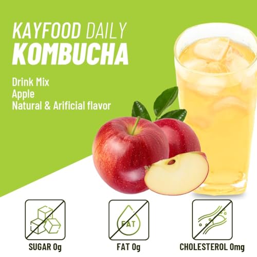 KAYFOOD-Kombucha-Apple-Garden-Daily Powdered Mix, Probiotics & Prebiotics, 20 Sticks Bottle (3.52oz), Zero Sugar, Diet, Gut Healthy Sparkling Beverage, Fermented Korean Drinks for Iced, Hot, Workout Tea