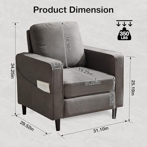 BOSMILLER Mid Century Modern Accent Chair Linen Fabric Armchair with Double Side Pockets Comfortable and Padded Reading Feature Sofa Chair Suitable for Bedrooms Living Rooms and Offices