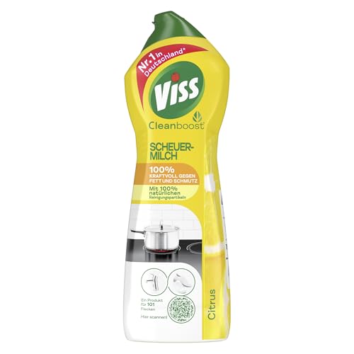 Viss Cleanboost Scheuermilch Citrus XXXL effektives Reinigungsmittel 100% kraftvoll gegen Fett und Schmutz mit 100% natürlichen Reinigungspartikeln 750 ml