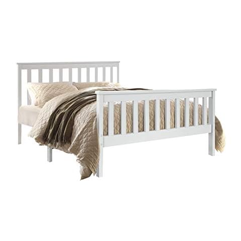 BUYEREMPIRE 4ft Small Double Wood Bed Frame with Mattress Cover