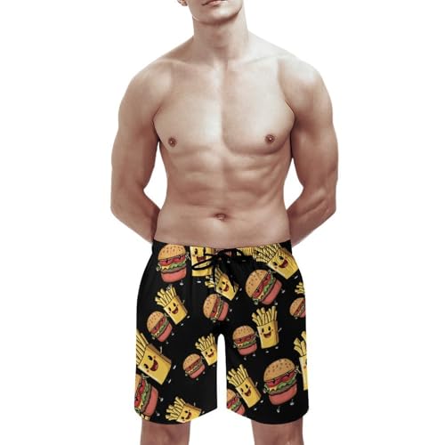 Cute Hamburger French Fries Men's Swim Trunks Quick Dry Board Shorts Hawaiian Beach Shorts With Pocket3