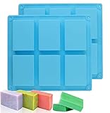 JIASHA Molde de Silicona Rectangular de 6 cavidades, Moldes de Silicona para Hacer jabón para Hacer Barra de jabón, Resina, Chocolate, Velas de jabón y gelatina Molde cubito de Hielo (Azul)