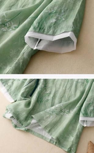 Summer Hanfu Cotton-Ramie Loose Blouse 3/4 Sleeve Chinese Clothes with Chinese Frog Button Tops A114