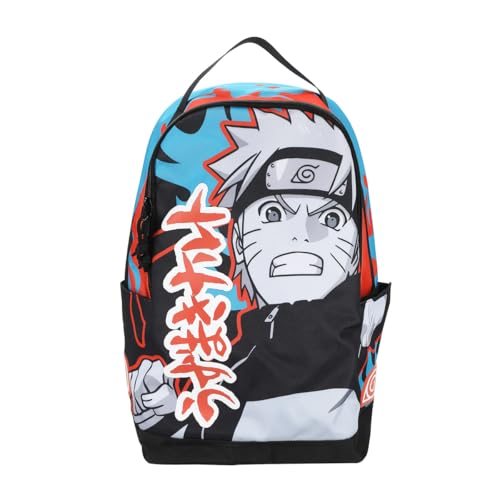 BIOWORLD Unisex Naruto Placed Print Backpack with Blue and Orange Accents Flames with Puff Print Kanji Blue One Size