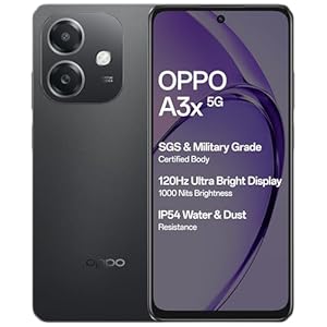 OPPO A3X 5G (Sparkle Black, 4GB RAM, 128GB Storage)|6.67” HD+ 120Hz Refresh Rate Screen | 45W SUPERVOOC|with No Cost EMI/Additional Exchange Offers