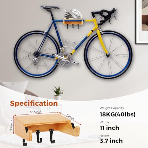ValuXpro Bike Wall Mount - Indoor Bicycle Rack | Bamboo Bike Rack Storage with Detachable Hangers, Easy to Assemble