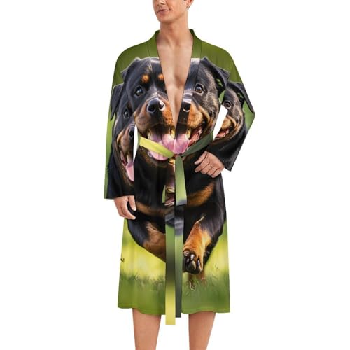 Ropa de dormir suave y bata de baño para hombre premium ligera con diseño running Rottweiler