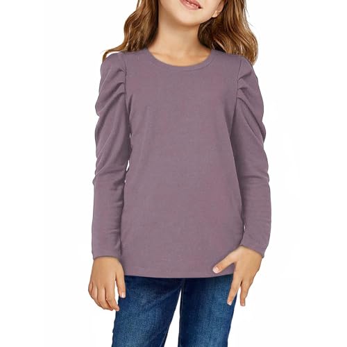Girls Puff Long Sleeve Shirts Toddler Kids Casual Crewneck Soft Cotton Tunic Tops Blouses Teen Solid Basic Tee Fall Clothes