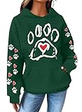 MNLYBABY Dog Mom Hoodies Women Dogs Paw Graphic Sweatshirts Hooded Pullover Pets Lovers Waffle Knit Tops Green