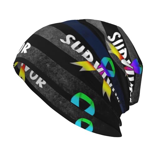 All Cancer Survivor Beanie Hat Men Women Stretch Slouchy Warm Skull Knit Beanies Cap for Winter Black