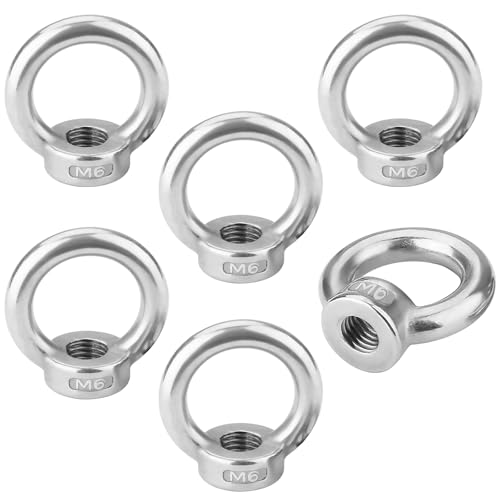 6 dadi ad anello M6, dadi ad occhio filettati in acciaio inox 304 ad anello, per sollevamento, fissaggio di elementi sospesi, ornamenti e applicazioni edili (argento)