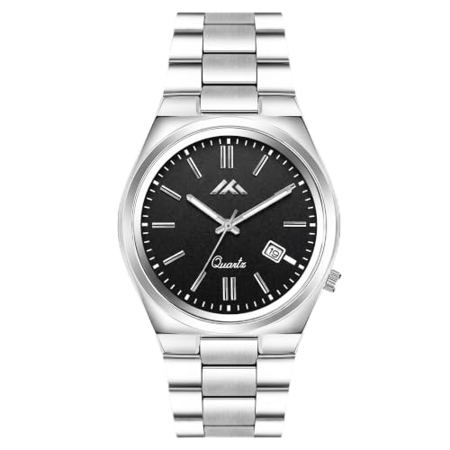 Image of PAPIO Men's Quartz Analogue Watch, Silver Stainless Steel Band, Round Dial with Date Display