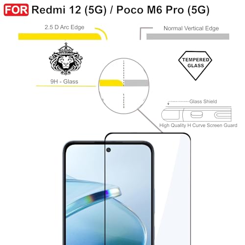 Image of DD SON Tempered Glass Screen Protector Compatible for Redmi 13 5G / Poco M6 Pro 5G / Redmi 12 5G /4G (11D) with Edge to Edge Coverage and Easy Installation kit,Black