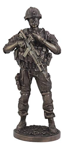 Ebros Patriotic USA Military Modern Infantry Marine Soldier Carrying Rifle and Radio Memorial Statue 13' Tall Rifleman Reporting Detail to Headquarters Figurine