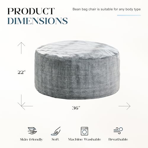 Image of Hobestluk Bean Bag Chair for Adult Giant Beanbag with Filler Grey 3FT
