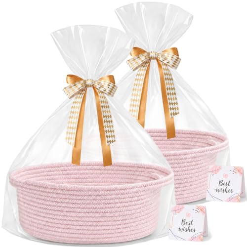 KODOMOORE Gift Baskets Empty, 2-Pack Small Baby Shower Baskets for Gifts