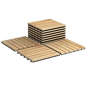 GIANTEX 10 stuks houten tegels acacia 30 x 30 cm, terrastegels, balkontegels, kliksysteem, vloertegels, tuintegels op maat te snijden, tegels weerbestendig voor buiten, houtkleur (recht patroon)